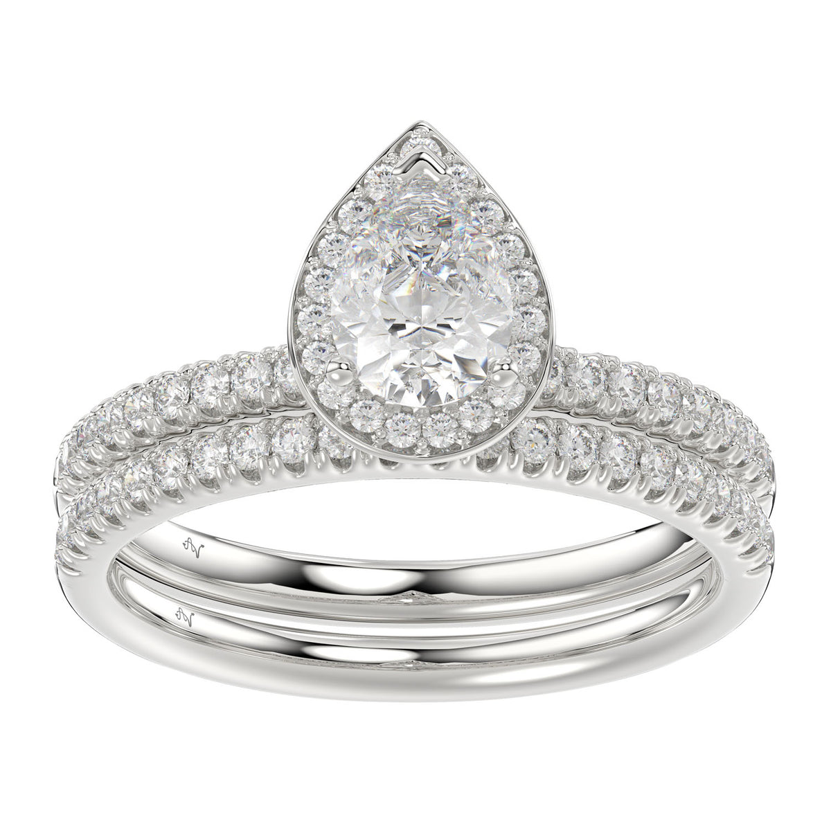 LADIES BRIDAL SET 1.25CT ROUND DIAMOND 14K WHITE GOLD (SI QUALITY) (CENTER STONE 0.75CT PEAR DIAMOND)