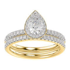 LADIES BRIDAL SET 1.25CT ROUND DIAMOND 14K YELLOW GOLD (SI QUALITY) (CENTER STONE 0.75CT PEAR DIAMOND)