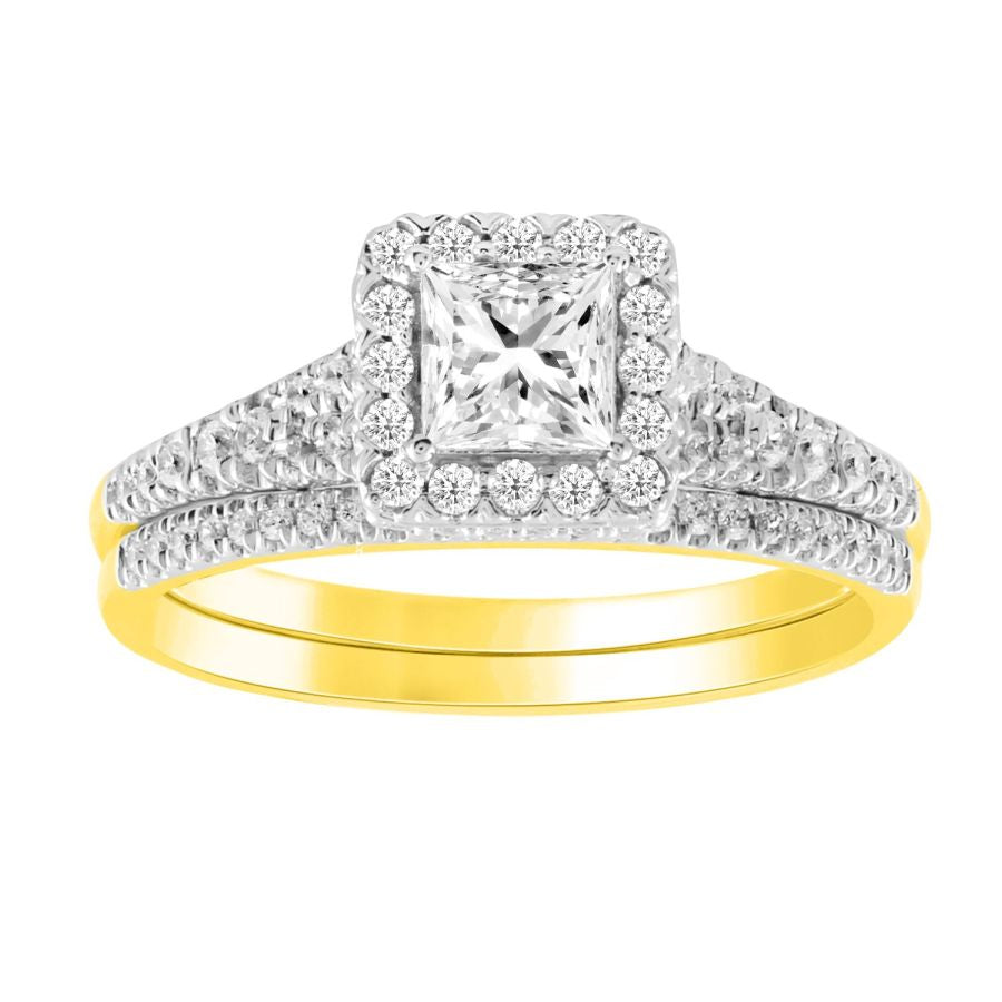 LADIES BRIDAL SET 1.25CT ROUND DIAMOND 14K YELLOW GOLD (SI QUALITY) (CENTER STONE 0.50CT PRINCESS DIAMOND)