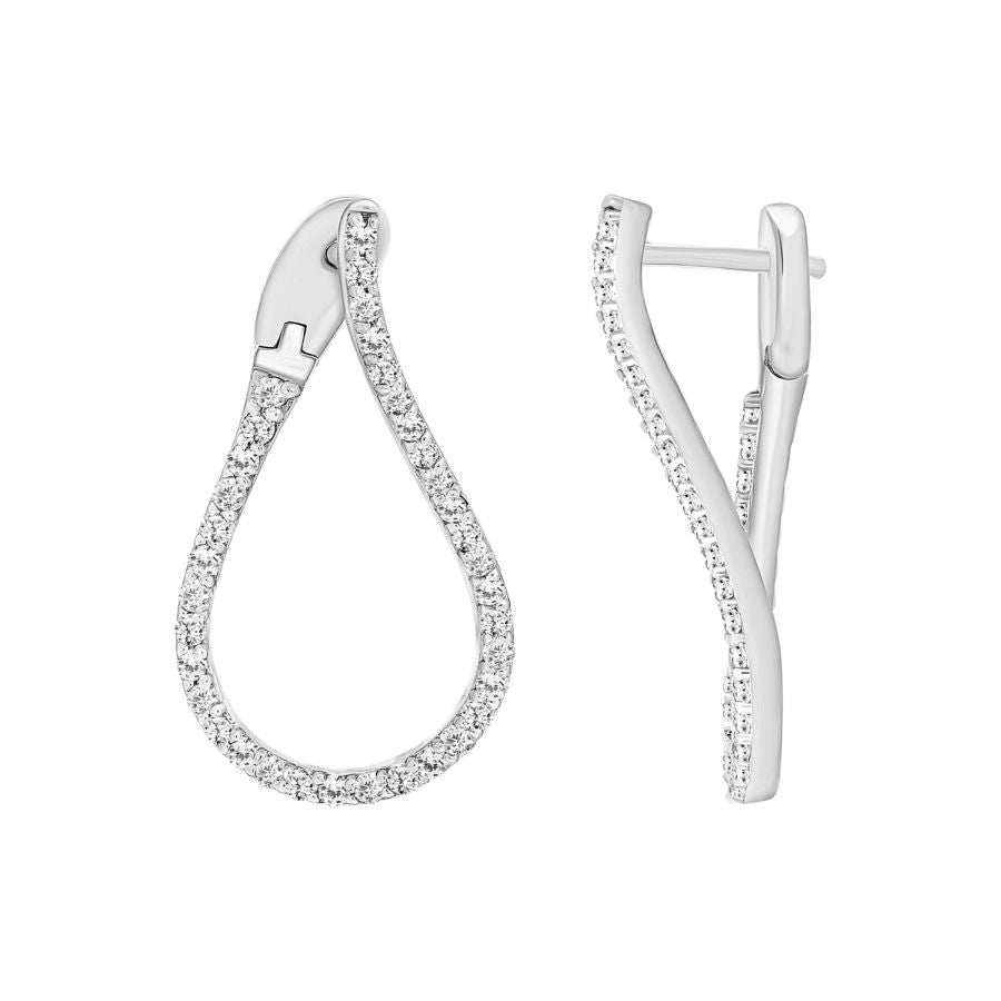 LADIES HOOPS EARRING 0.50CT ROUND DIAMOND 10K WHITE GOLD