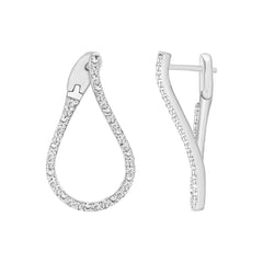 LADIES HOOPS EARRING 0.50CT ROUND DIAMOND 10K WHITE GOLD