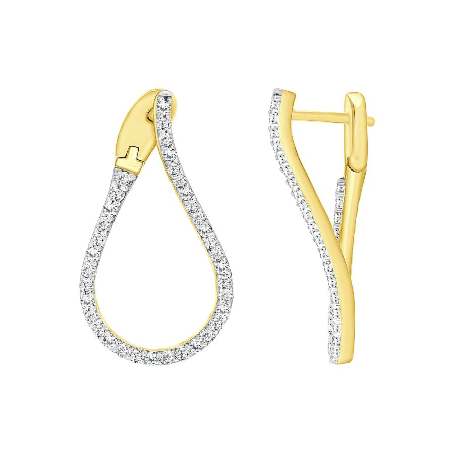 LADIES HOOP EARRINGS 0.50CT ROUND DIAMOND 10K YELLOW GOLD