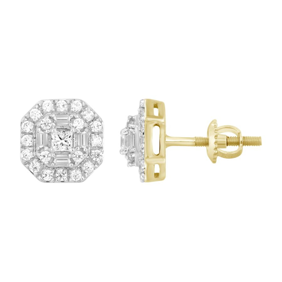 LADIES EARRINGS 0.50CT ROUND/PRINCESS/BAGUETTE DIAMOND 10K YELLOW GOLD