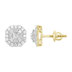 LADIES EARRINGS 0.50CT ROUND/PRINCESS/BAGUETTE DIAMOND 10K YELLOW GOLD