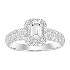 LADIES RING 1.00CT EMERALD/BAGUETTE DIAMOND 14K WHITE GOLD