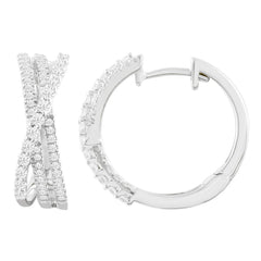 LADIES HOOPS EARRINGS 0.50CT ROUND DIAMOND 14K WHITE GOLD