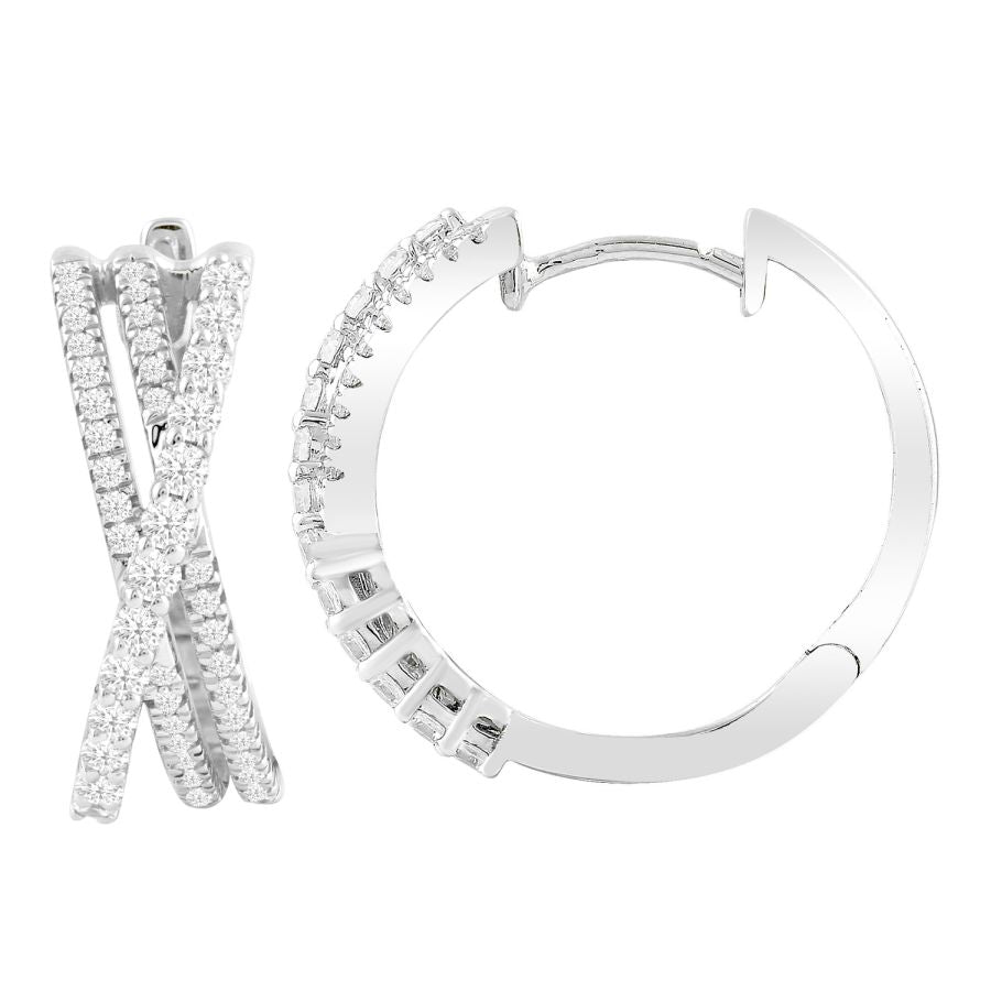 LADIES HOOP EARRINGS 0.75CT ROUND DIAMOND 14K WHITE GOLD (SI QUALITY)