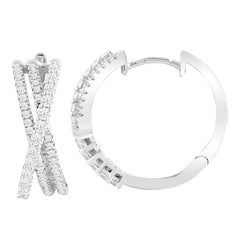 LADIES HOOP EARRINGS 0.75CT ROUND DIAMOND 14K WHITE GOLD (SI QUALITY)