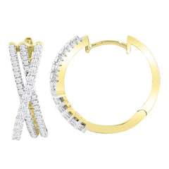 LADIES HOOP EARRINGS 0.75CT ROUND DIAMOND 14K YELLOW GOLD