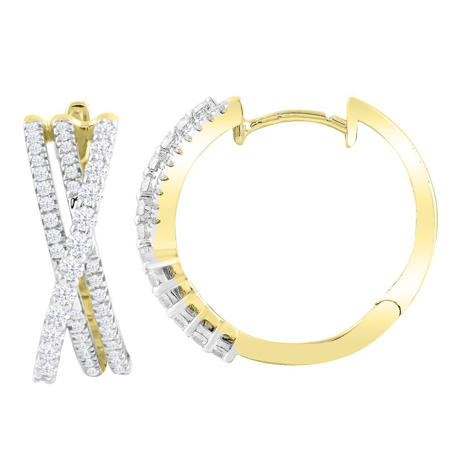 LADIES HOOP EARRINGS 0.75CT ROUND DIAMOND 14K YELLOW GOLD (SI QUALITY)