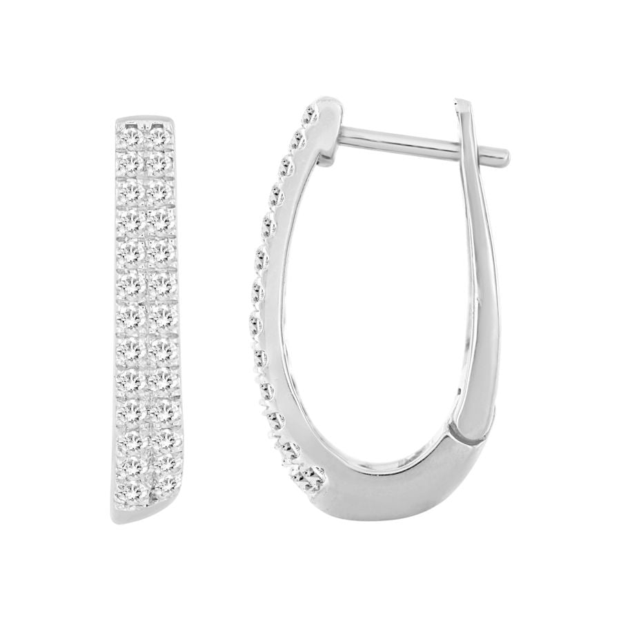 LADIES HOOP EARRINGS 0.50CT ROUND DIAMOND 10K WHITE GOLD