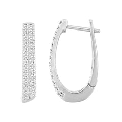 LADIES HOOP EARRINGS 0.50CT ROUND DIAMOND 10K WHITE GOLD