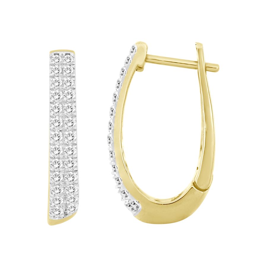 LADIES HOOP EARRINGS 0.50CT ROUND DIAMOND 10K YELLOW GOLD