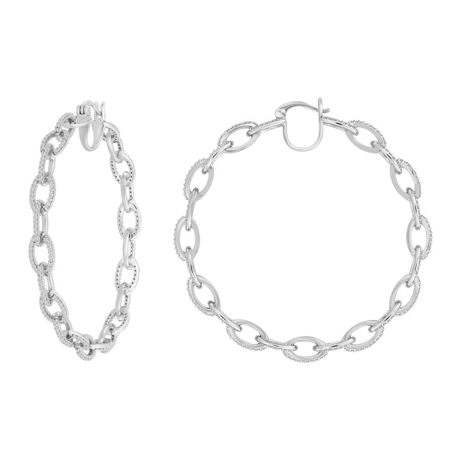 LADIES HOOP EARRINGS 1.00CT ROUND DIAMOND 10K WHITE GOLD