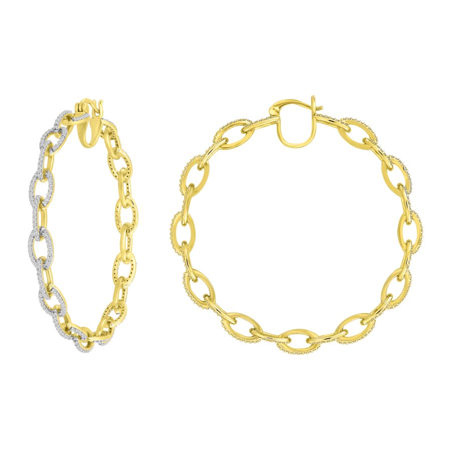 LADIES HOOP EARRINGS 1.00CT ROUND DIAMOND 10K YELLOW GOLD