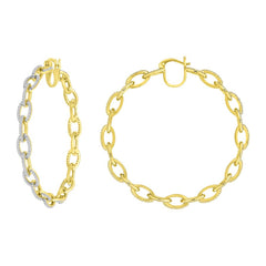 LADIES HOOP EARRINGS 1.00CT ROUND DIAMOND 10K YELLOW GOLD