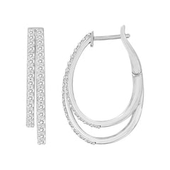 LADIES HOOP EARRINGS 0.75CT ROUND DIAMOND 10K WHITE GOLD