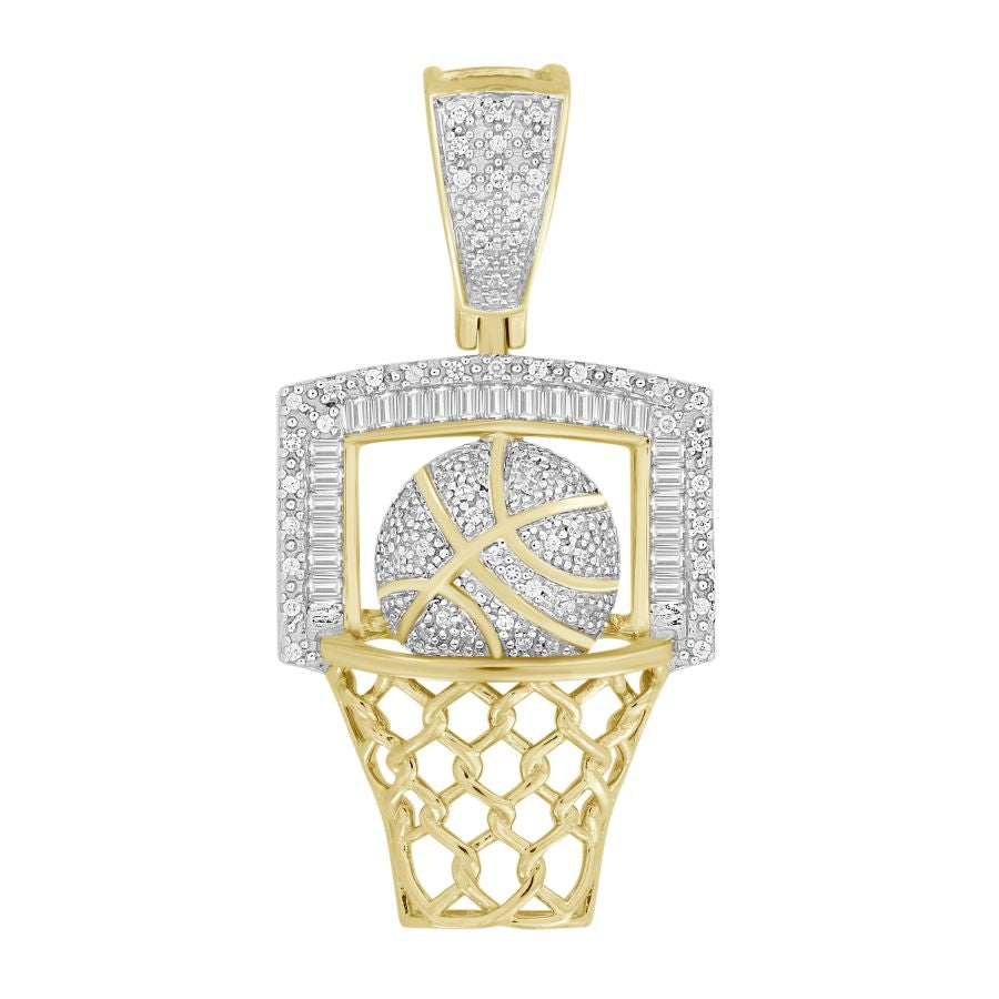 MEN'S CHARM 0.25CT ROUND/BAGUETTE DIAMOND 10K YELLOW GOLD