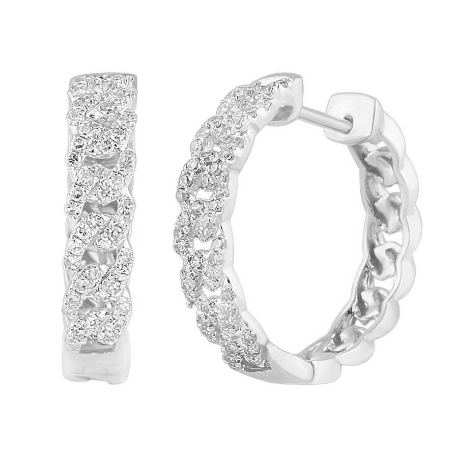 LADIES HOOP EARRINGS 0.50CT ROUND DIAMOND 10K WHITE GOLD