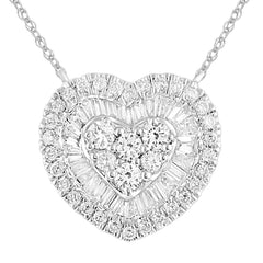 LADIES NECKLACE 1.00CT ROUND/BAGUETTE DIAMOND 10K WHITE GOLD