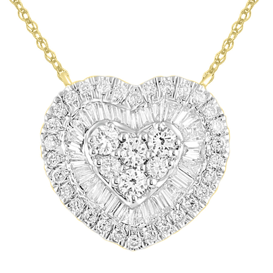 LADIES NECKLACE 1.00CT ROUND/BAGUETTE DIAMOND 10K YELLOW GOLD