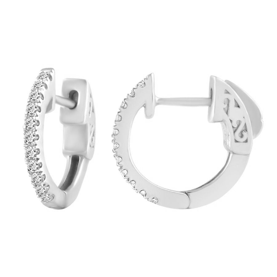 LADIES HOOP EARRINGS 0.25CT ROUND DIAMOND 10K WHITE GOLD