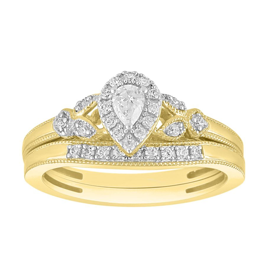 LADIES BRIDAL SET 0.25CT ROUND/PEAR DIAMOND 10K YELLOW GOLD