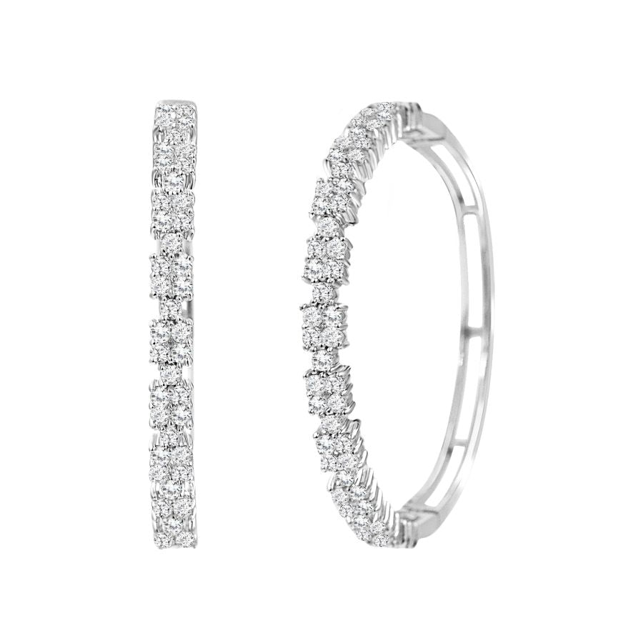 LADIES HOOP EARRINGS 2.00CT ROUND DIAMOND 10K WHITE GOLD