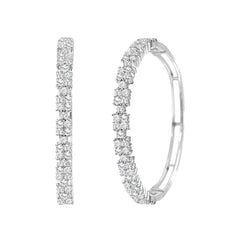 LADIES HOOP EARRINGS 2.00CT ROUND DIAMOND 10K WHITE GOLD