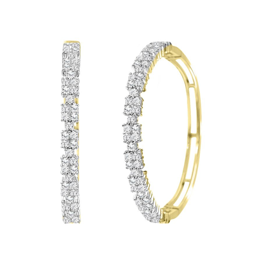 LADIES HOOP EARRINGS 2.00CT ROUND DIAMOND 10K YELLOW GOLD