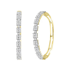 LADIES HOOP EARRINGS 2.00CT ROUND DIAMOND 10K YELLOW GOLD