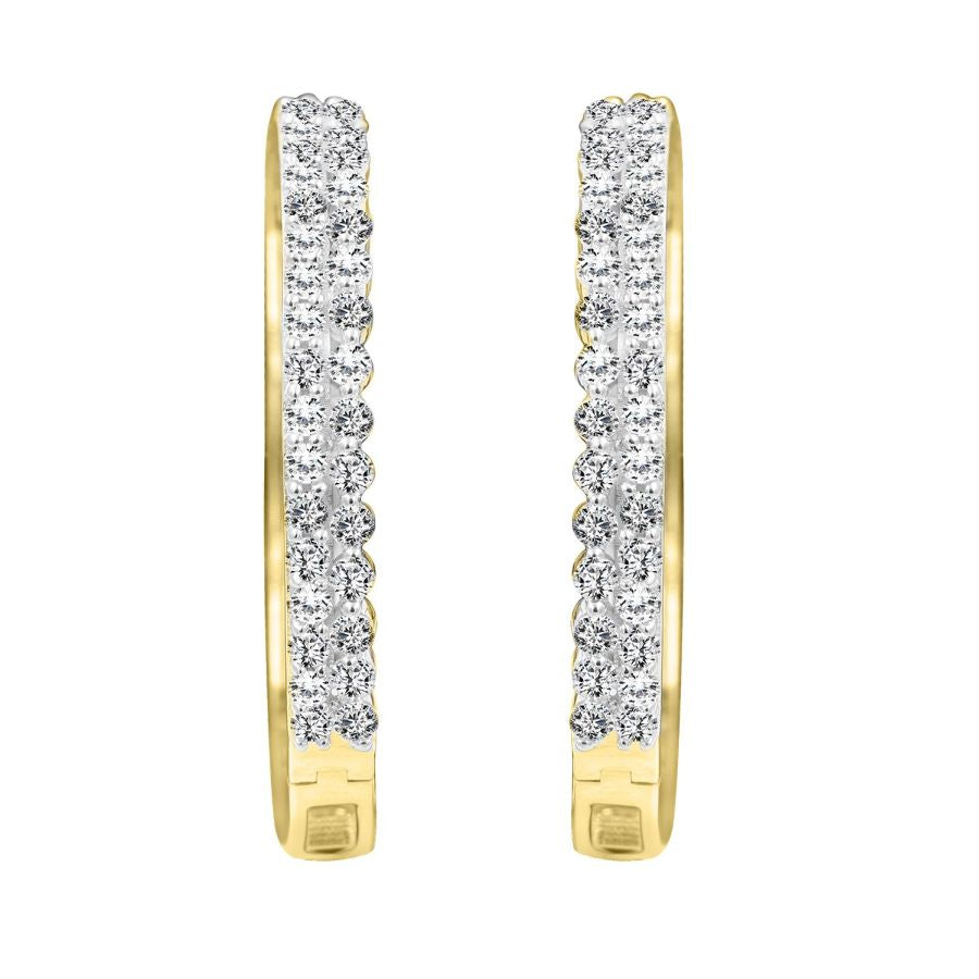 LADIES HOOP EARRINGS 2.00CT ROUND DIAMOND 10K YELLOW GOLD