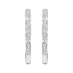 LADIES HOOP EARRINGS 1.00CT ROUND DIAMOND 10K WHITE GOLD