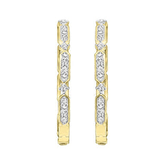 LADIES HOOP EARRINGS 1.00CT ROUND DIAMOND 10K YELLOW GOLD