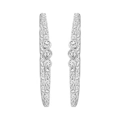 LADIES HOOP EARRINGS 1.50CT ROUND DIAMOND 10K WHITE GOLD