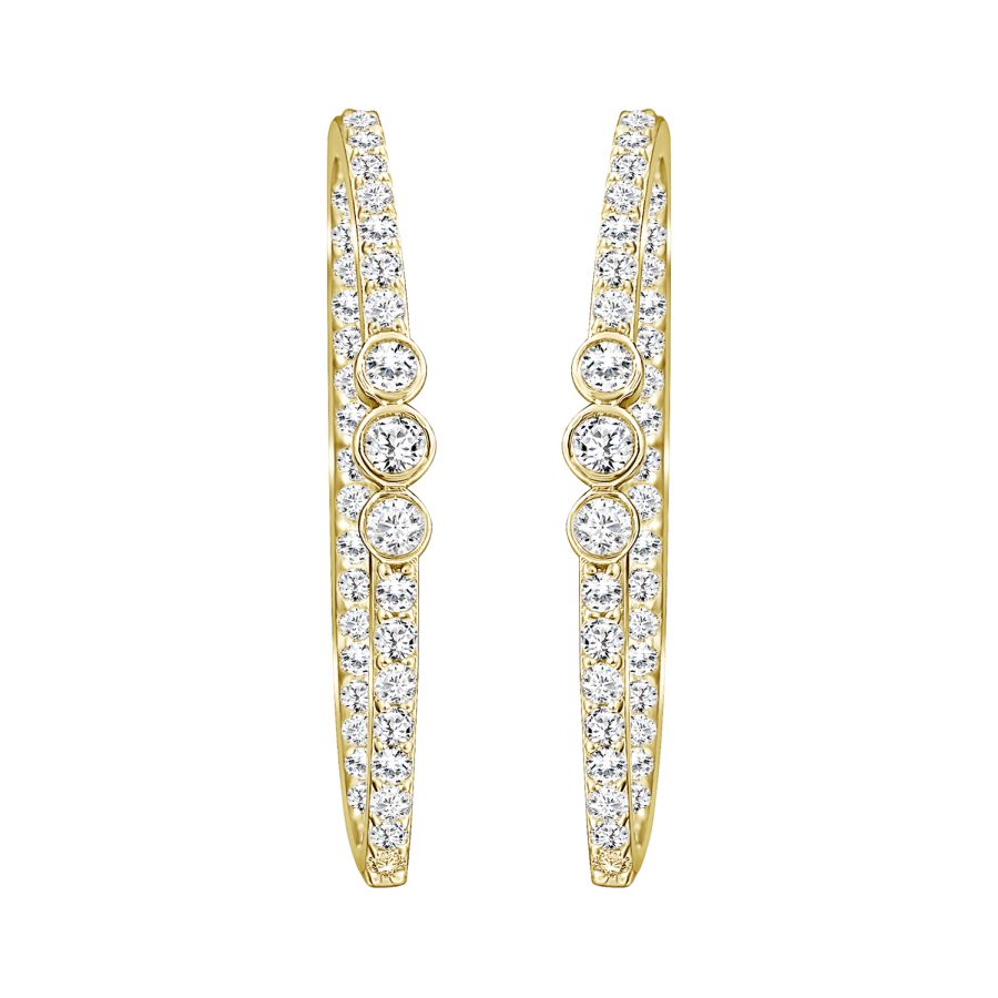 LADIES HOOP EARRINGS 1.50CT ROUND DIAMOND 10K YELLOW GOLD