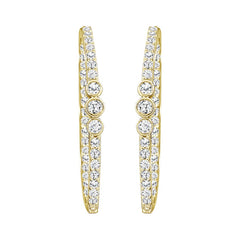 LADIES HOOP EARRINGS 1.50CT ROUND DIAMOND 10K YELLOW GOLD