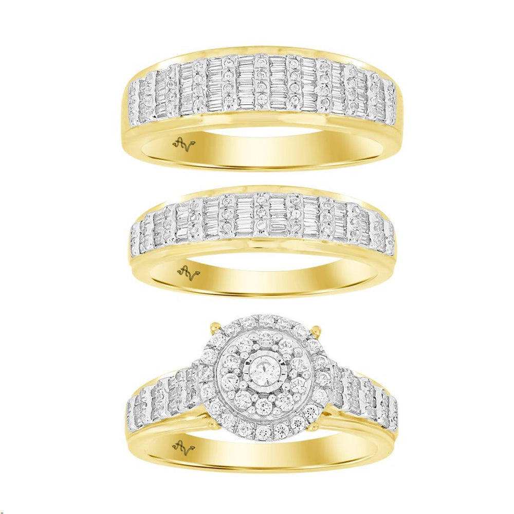 LADIES TRIO SET 1.00CT ROUND/BAGUETTE DIAMOND 10K YELLOW GOLD