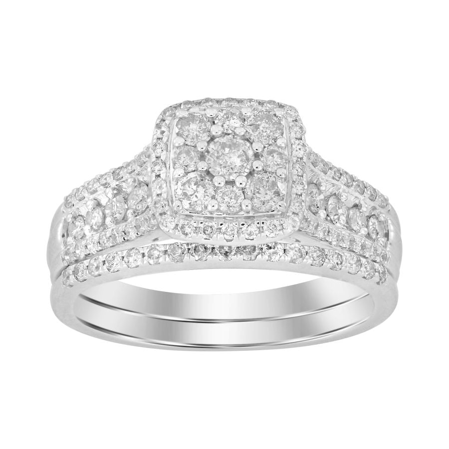 LADIES BRIDAL SET 1.00CT ROUND DIAMOND 14K WHITE GOLD