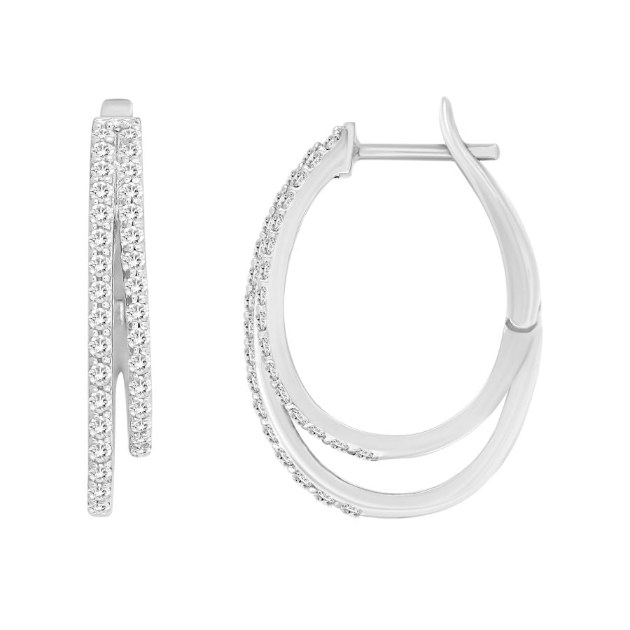 LADIES HOOP EARRINGS 0.33CT ROUND DIAMOND 10K WHITE GOLD