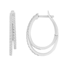 LADIES HOOP EARRINGS 0.33CT ROUND DIAMOND 10K WHITE GOLD