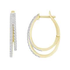 LADIES HOOP EARRINGS 0.33CT ROUND DIAMOND 10K YELLOW GOLD