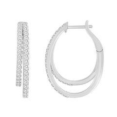 LADIES HOOP EARRINGS 0.50CT ROUND DIAMOND 10K WHITE GOLD