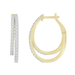 LADIES HOOP EARRINGS 0.50CT ROUND DIAMOND 10K YELLOW GOLD