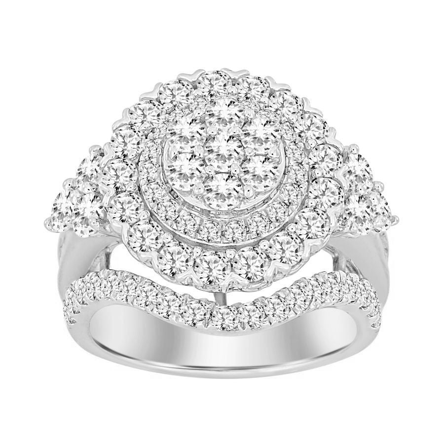 LADIES RING 3.00CT ROUND/BAGUETTE DIAMOND 10K WHITE GOLD