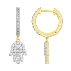 LADIES HOOP EARRINGS 0.50CT ROUND DIAMOND 10K YELLOW GOLD