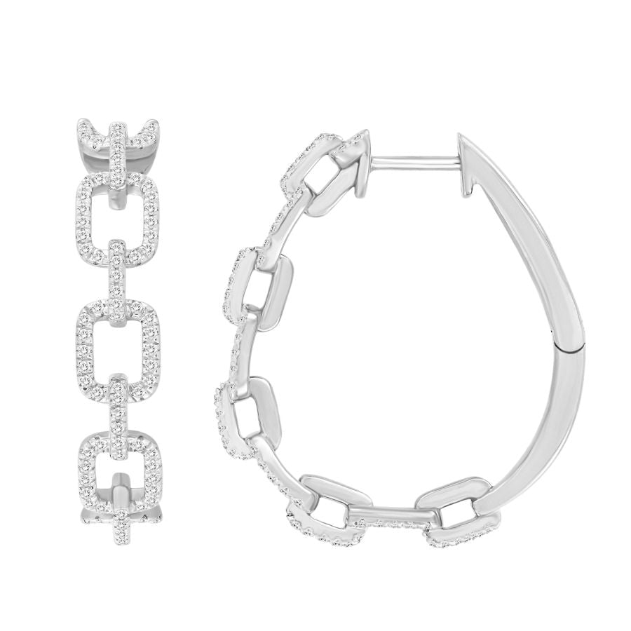 LADIES HOOP EARRINGS 0.50CT ROUND DIAMOND 10K WHITE GOLD