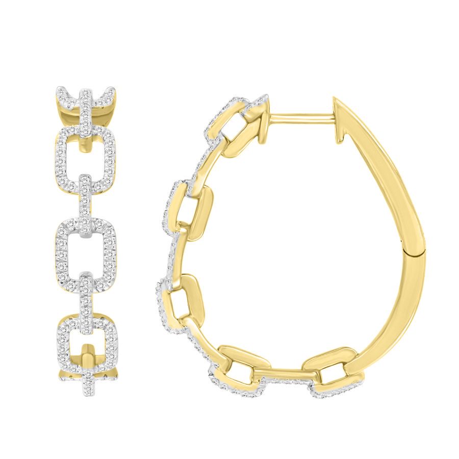 LADIES HOOP EARRINGS 0.50CT ROUND DIAMOND 10K YELLOW GOLD