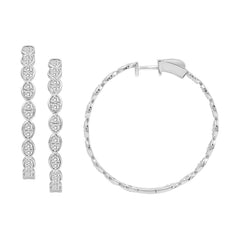 LADIES HOOP EARRINGS 2.00CT ROUND DIAMOND 10K WHITE GOLD