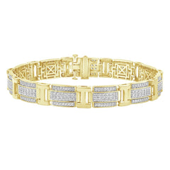 MEN'S BRACELET 3.25CT ROUND DIAMOND 10K YELLOW GOLD